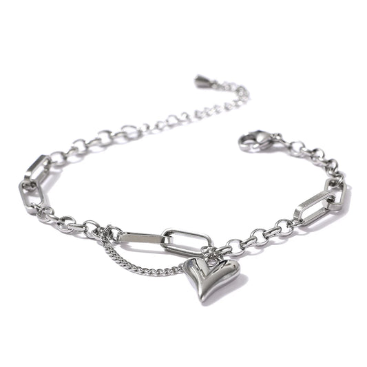 Layered Heart Bracelet - Steel