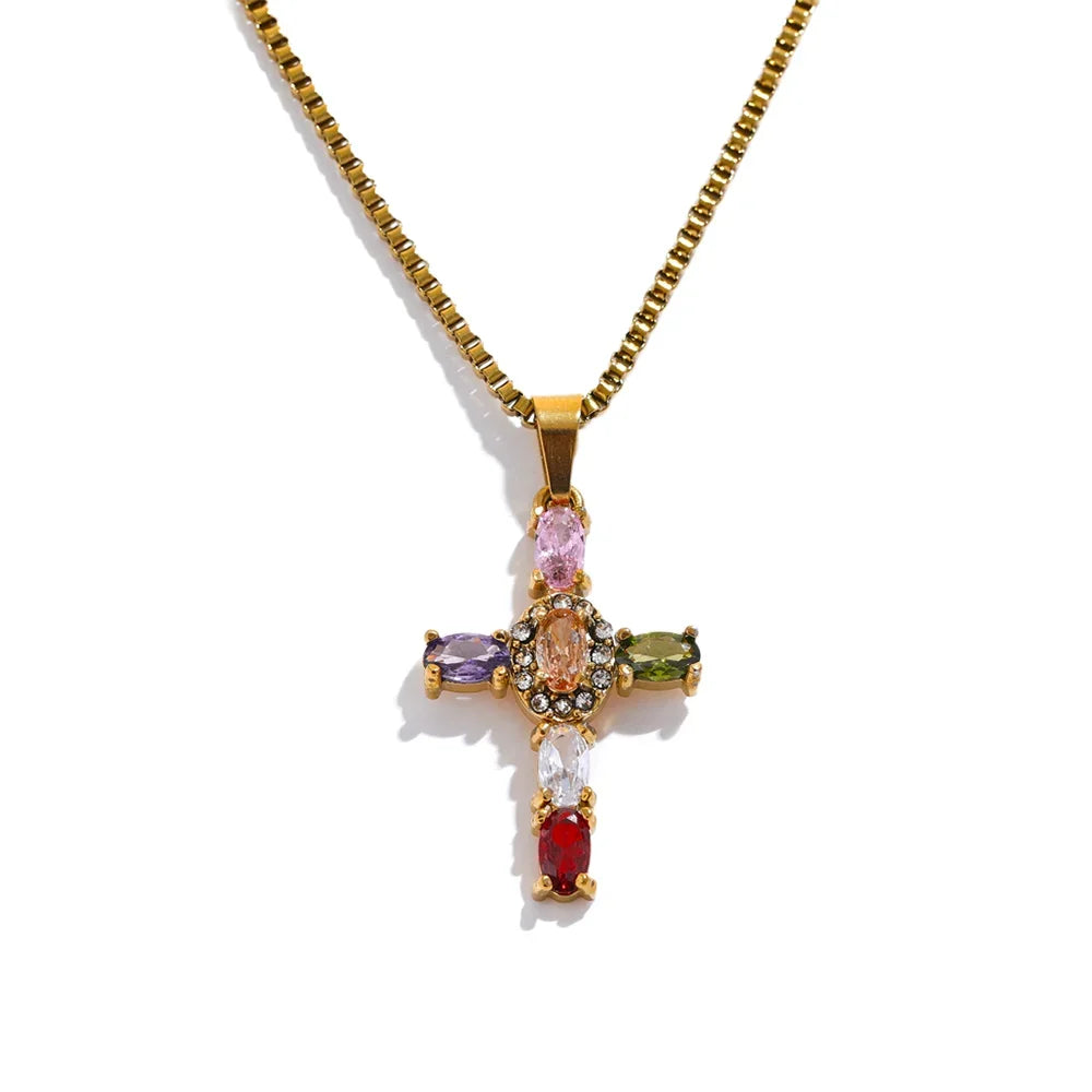 Technicolor Cross Necklace