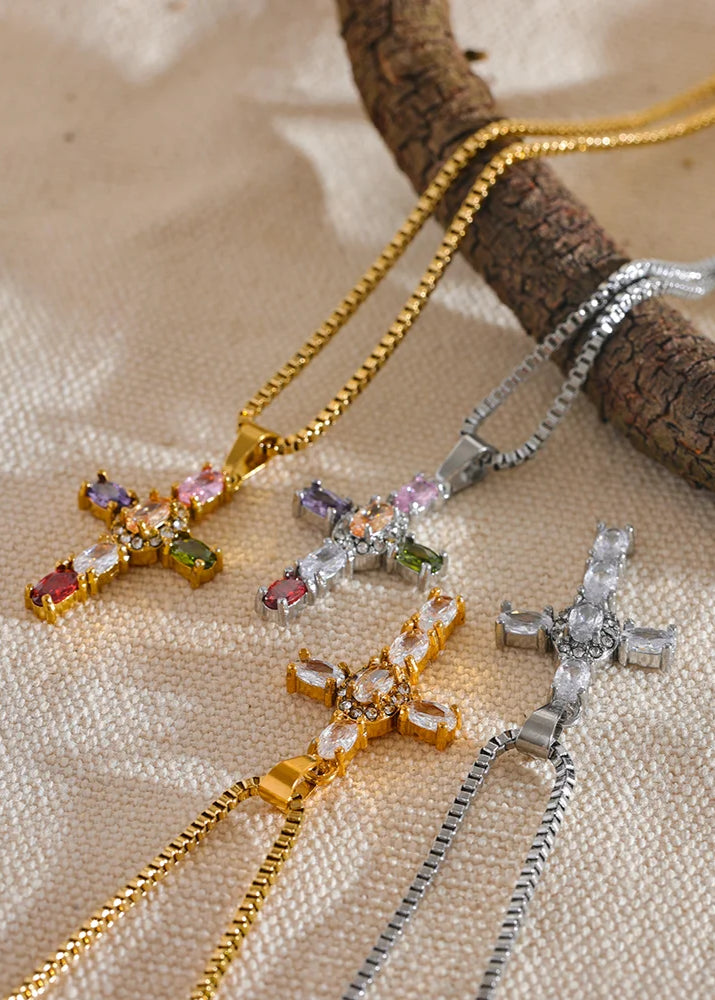 Technicolor Cross Necklace