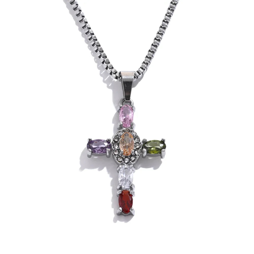 Technicolor Cross Necklace